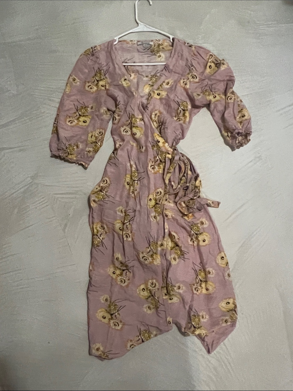 Madewell XXPink Floral Wrap Midi Dress with Puff Sleeves